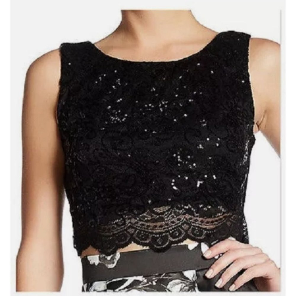City Triangles Black Sequin Lace Sleeveless Flared Top  Size‎ 5
